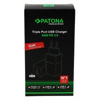 Patona Premium GaN PD65W Adaptör 2xUSB-C 1xUSB-A PD3.0 QC3.0